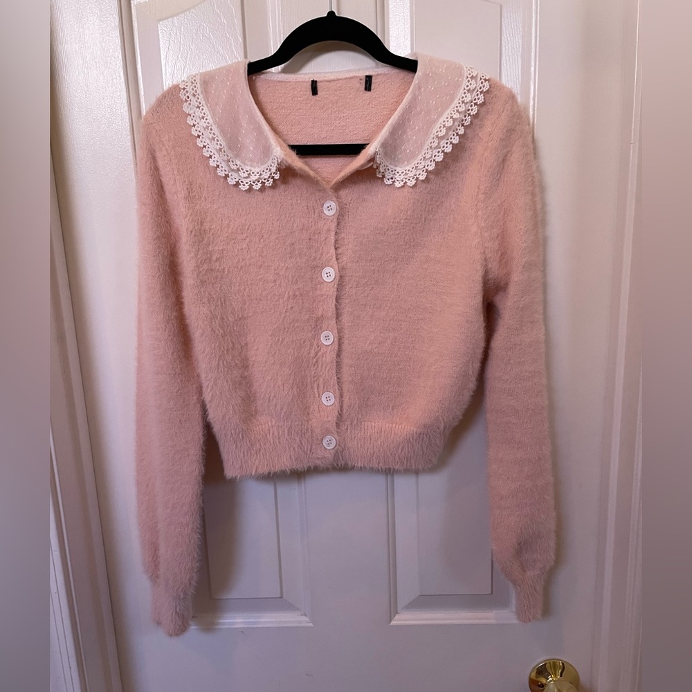 90’s Vintage Style Mohair Sweater with Lace Collar